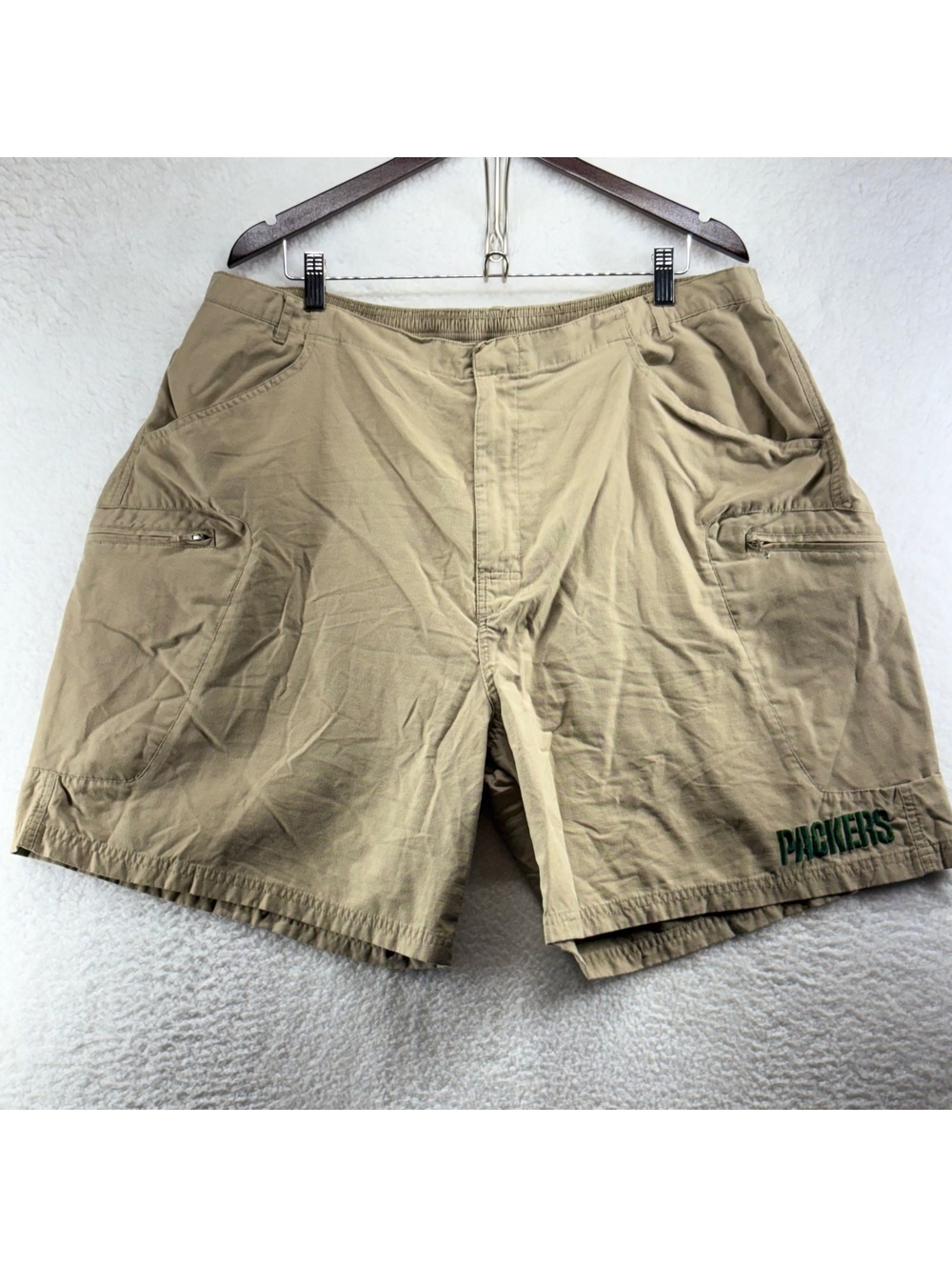 Vintage Green Bay Packers Reebok Cargo Shorts Mens 3XL NFL Tan Cargo Chino